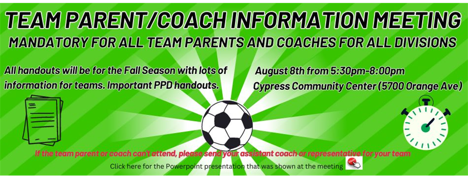 Coach/Team Parent Mandatory Meeting 8/8/24